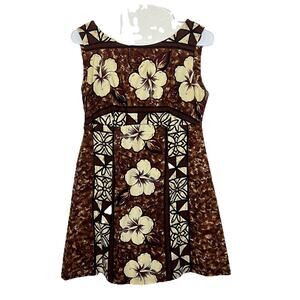 Vintage 60s Ui-Maikai Hawaiian Barkcloth Tiki Brown Mini Dress Small MOD Aa24